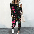 Women 2 Piece Tracksuit Set Print Long Sleeve Crew Neck Top And Jogger Pants Casual Streetwear Outfit With Pockets