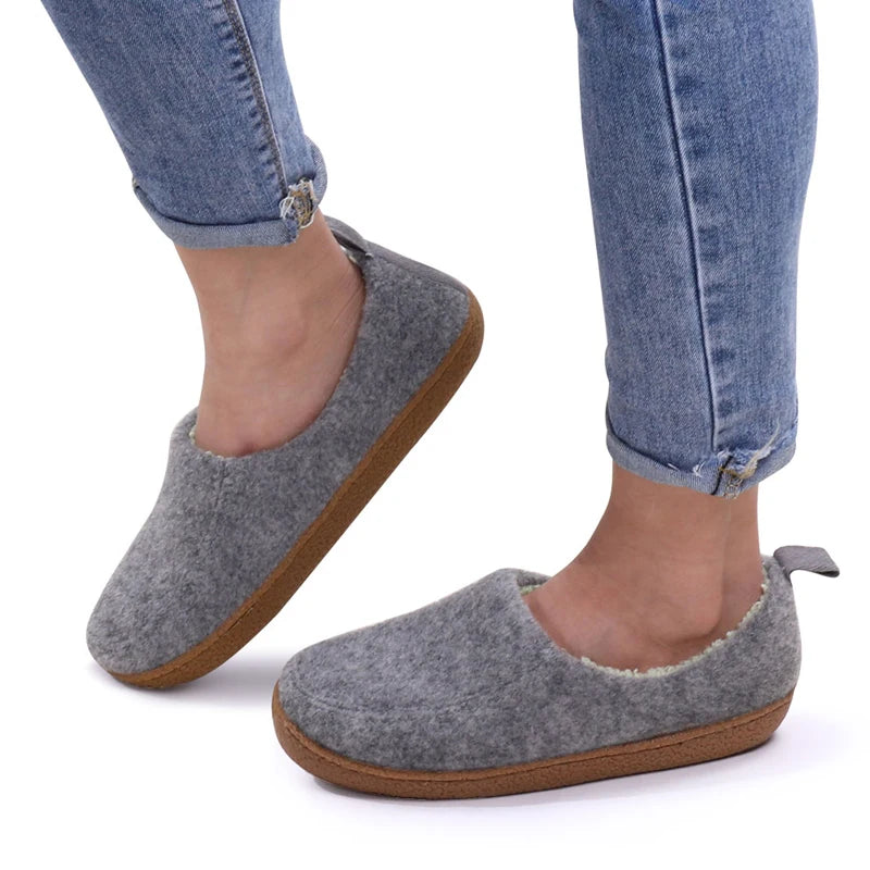Litfun Fur Cotton Slippers Winter Warm Women Men Home Felt Cozy Shoes Indoor Soft Sole Non Slip Slides Plush Heel Wrap Slippers