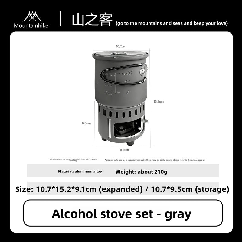 MOUNTAINHIKER Ultralight Portable Alcohol Stove Set with Pot, Camping Cookware Set, Windproof Integrated Cooking Kit for Hiking