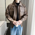 High-quality men's PU leather solid color windproof, waterproof jacket, daily fashion casual outerwear,  zipper leather jacket.
