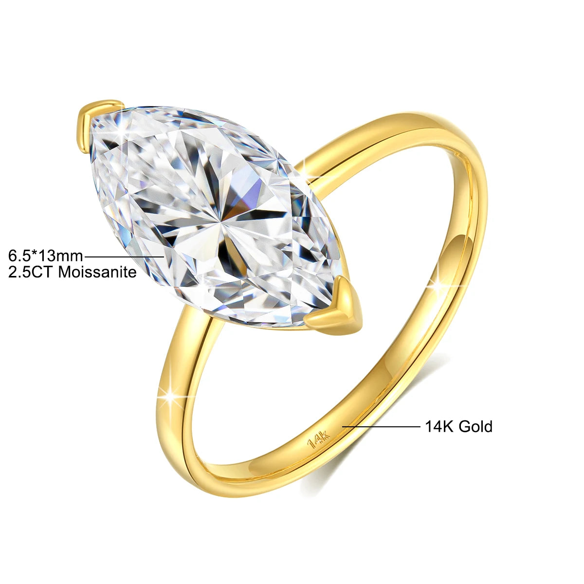 Marquise Cut Moissanite Rings 100% 14K Gold Diamond Ring  D Color VVS1 for Women Gift Anniversary Wedding Fine Jewelry