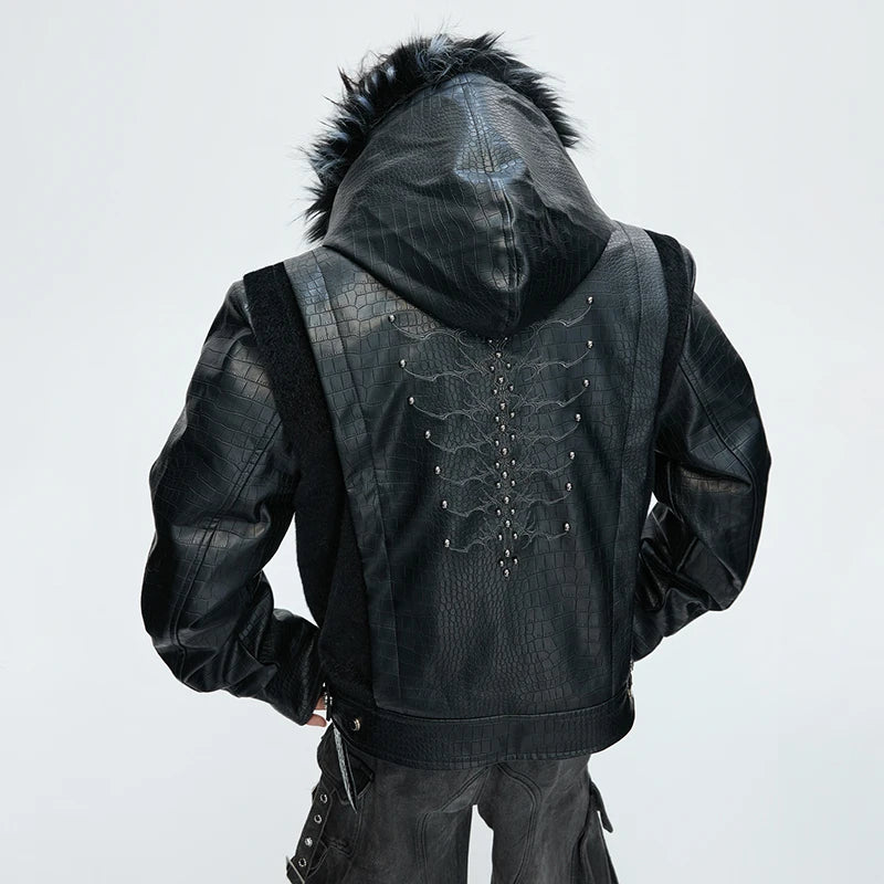 LUZHEN 2025 Winter Embroidery Pattern Patchwork Design Thickened Warm Hooded Padded Coat Men's Fur Leather Parka Jacket JY5616
