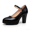 2025 New Casual Round Head Coarse Heel Professional Black Work Women's High Heels One Button Water Diamond Women's Single Shoes