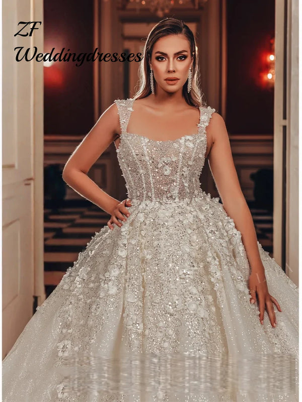 Customized Shiny Sleeveless A - Line Wedding Dress Gorgeous - View 2 | SAMAG