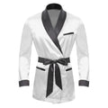 Mens Sleepwear Jacket Robe with Belt Pajamas Top Lapel Long Sleeve Side Pockets Satin Shirt Kimono Bathrobe Nightwear Loungewear