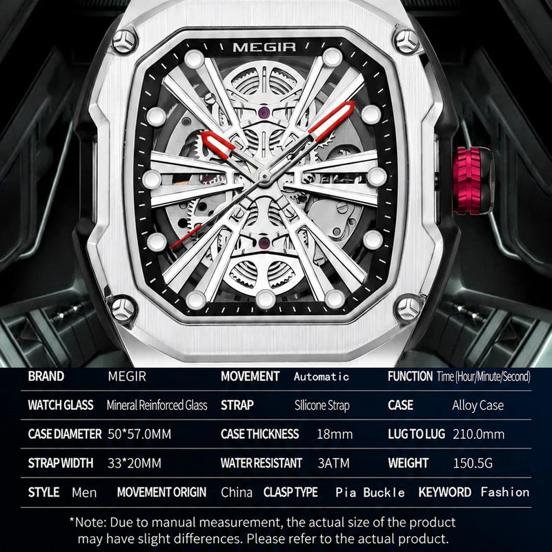 MEGIR Luxury Skeleton Automatic Mechanical Men Watch Original Waterproof Luminous Wristwatch Male Mechanical Clock Reloj