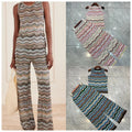Metallic Striped Pleated Printed Pants Set for Women Fashion 2026 Summer New Slim Fit Elastic Vest + Straight Pants 2-Piece Set