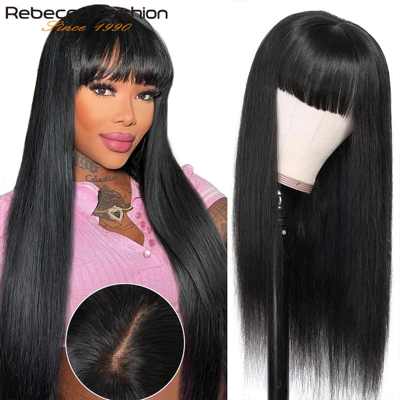 Choice Rebecca 3x1 Middle Part Lace Wig Bone Straight Cheap Wigs 100% Human Hair Wig with Bangs for Women on Clearance Sale