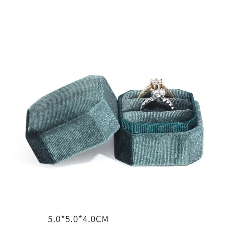 Octagon Velvet Jewelry Box Double Ring Storage Box With Detachable Lid For Engagement Wedding Ring Packaging Display Gift Box