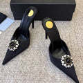 Women's new satin pointed toe toe water diamond high heels slippers party wedding high heels women's sandals