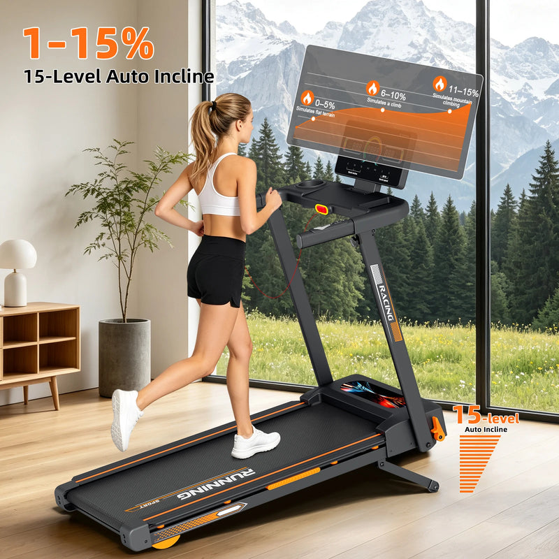 3.0HP Folding Treadmill, 15-Level Auto Incline, 15.75in | SAMAG