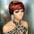 Full Machine Made Short Layered Pixie Cut Human Hair Wig, Black Ginger Ombre Highlight Human Hair Wigs for Ladies