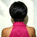 Platinum Blonde Pixie Cut Human Hair Wig With Side Bangs, Full Machine Made Short Layered Wig For Daily Party Wear