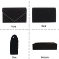 Black Faux Suede Clutch Bag Facny Elegant Formal Wedding Bridal Party Evening Purse Handbag with Shoulder Chain