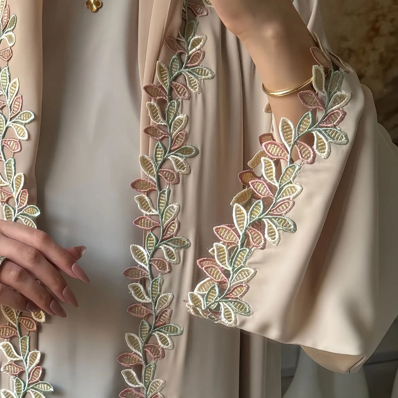 Elegant Lace Trim Abaya Women's Clothing Long Sleeve | SAMAG