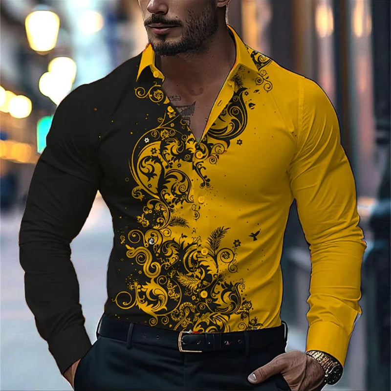 Men'S Stylish Red Floral Print Dress Shirt - Casual Long | SAMAG