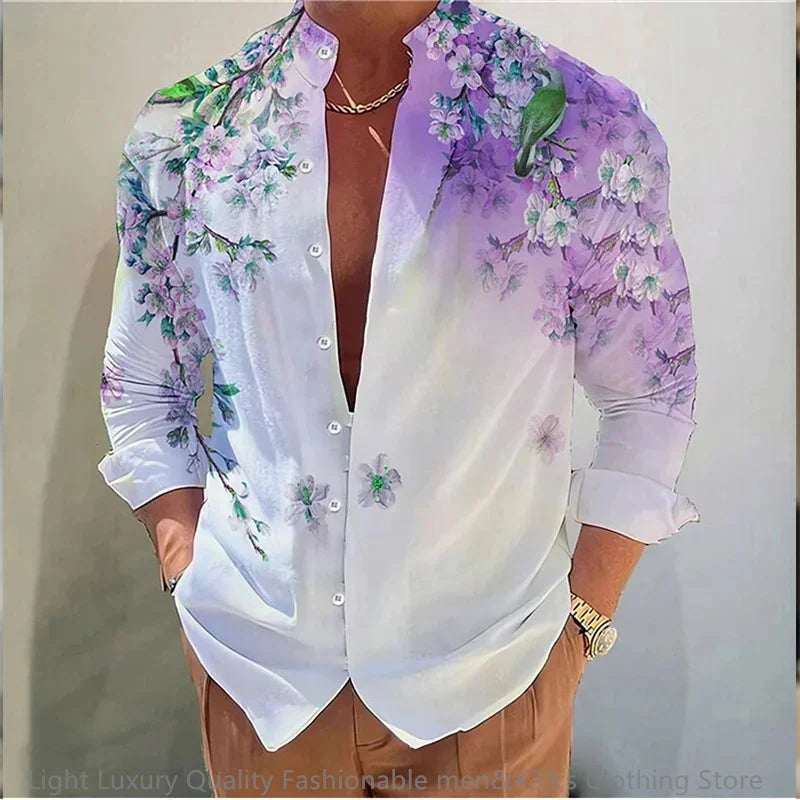 New men's shirt long-sleeved 3D printing flower pattern | SAMAG