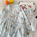 Cartoon Hello Kitty Summer Cardigan Lapel Women's Pajama Set Cloud Cotton Cute Printed Casual Loungewear Three-piece Set