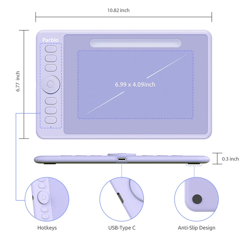 Parblo Intangbo S 7x4 Inches Digital Graphic Tablet for Drawing OSU Game with Battery-Free Stylus and Glove