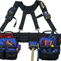 MELOTOUGH 26-Pocket Pro Framer's rig Combo Apron Tool Belt and Heavy Duty Padded Suspenders with Magnetic Desinger(Yellow)