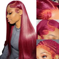 99J Burgundy Pre Colored Straight Lace Frontal Wigs For Women Pre Plucked Invisible Pre Cut Lace Brazilian Hair 13X6 Hd Transparent Lace Front Human Hair Wigs