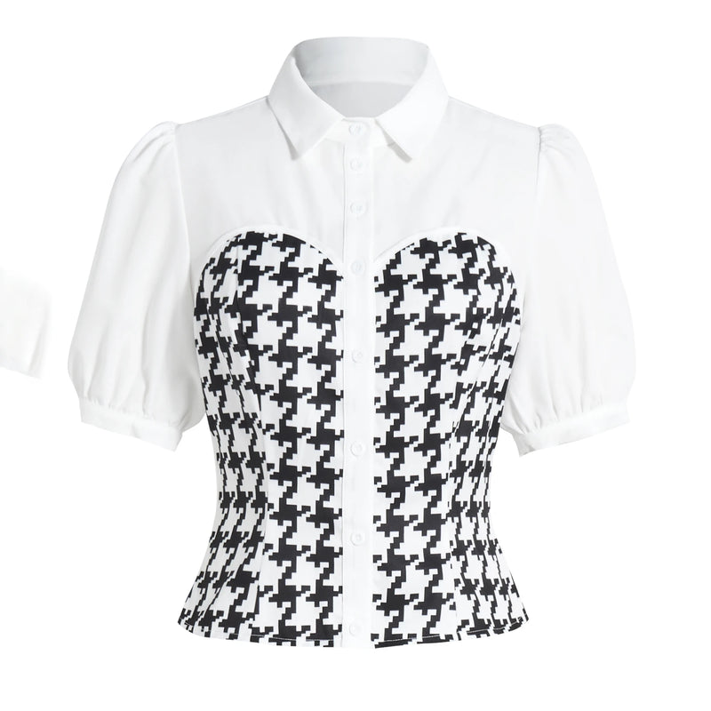 Women's Blouse Spring Summer Black White Tops Houndstooth - View 7 | SAMAG