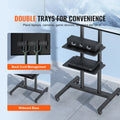 SucceBuy Mobile TV Stand Height Adjustable TV Stand w/ Wheels Double Tray for Audio-Visual Devices Rolling TV Stand for Bedroom