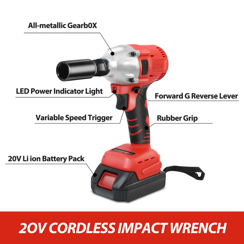 1000N.m Cordless Impact Wrench Brushless 20V 1/2 inch Power Tool Sets High Torque 2x1500MAh Batteries for - View 6 | SAMAG