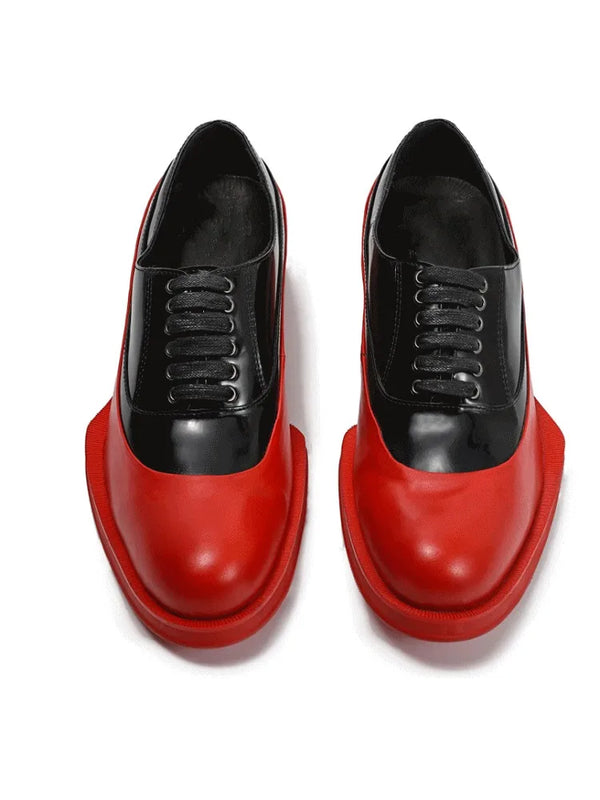 Luxury Mens Dress Shoes Platform Lace Up Genuine Leather Oxfords Real Cowhide Business Work Formal Shoes Black Red Wedding Shoes