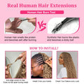 Premium Honey Blonde Highlight Human Hair Crochet Extensions Kinky Curly Deep Burmese Curl Pattern Feather Braids Pre Separated Miracle Knots Invisible Knotless Lightweight Soft Natural Looking Boho Hair