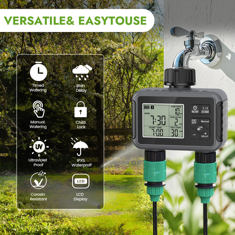 Dual Zone Independent Smart LCD Display Garden Watering Timer Atomization Spray Kit Mist Cooling System Irrigation Controller
