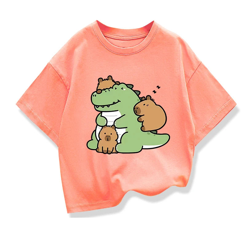 Children's T-Shirt Capybara Printed T-shirts Baby T-Shirt Cartoon Boys Summer Clothes O-Neck Kids Shirt Fashion Child T-Shirt