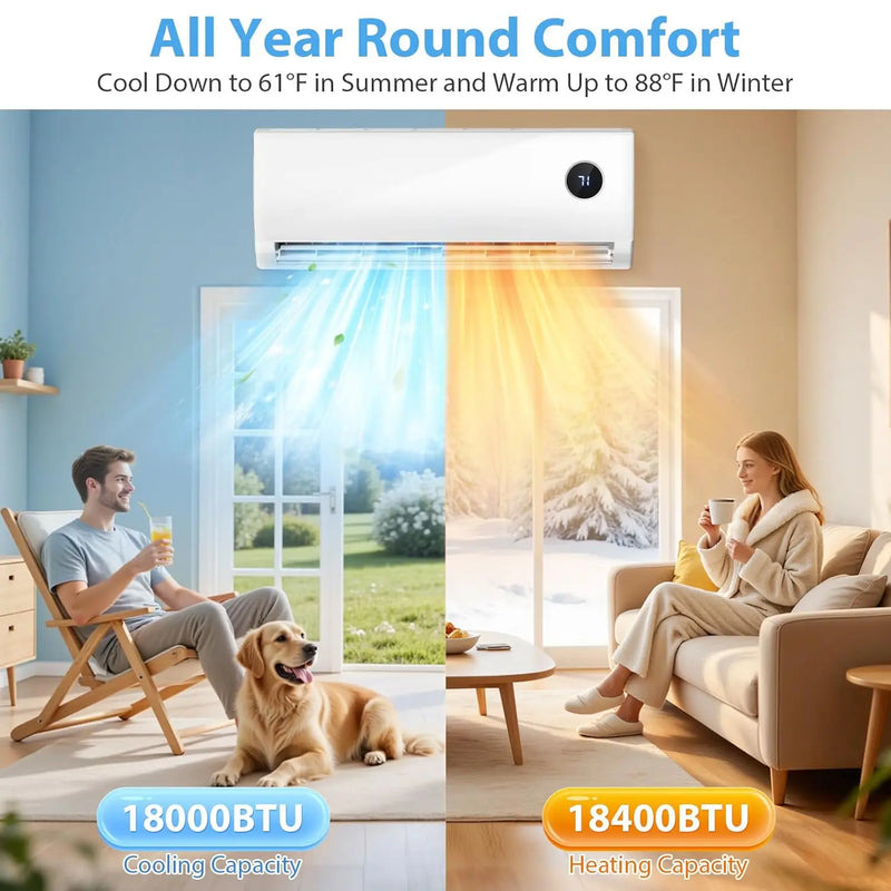 18000 BTU Mini Split Ac/Heating System, Ductless Mini Split Air Conditioner Inverter with with Heat Pump, Quiet, Custom
