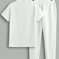 Fashionable men's polyester micro elastic letter print breathable round neck T - shirt pants set summer - View 3 | SAMAG
