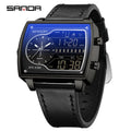 Sanda Men's Watch Fashionable Multifunctional Luminous Waterproof，Three Time Zones, Alarm Clock, Dual Display Electronic Watch