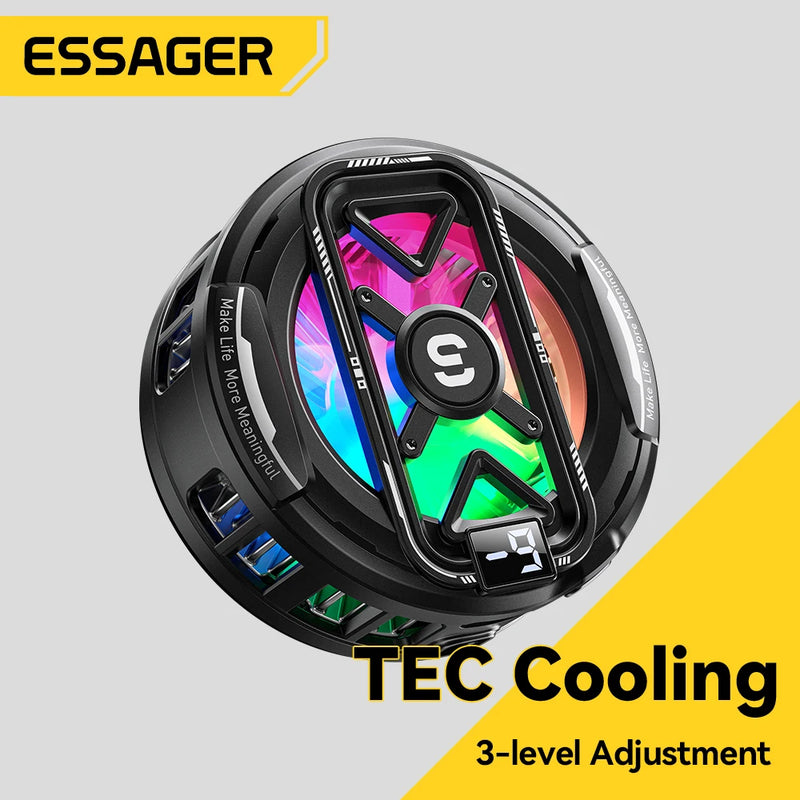 Essager Magnetic Back-Clip 2-in-1 Phone Cooler 3 Speed TEC Cooling RGB Digital display heat sink  Phone Cooler for iPhone Gaming