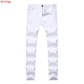 Men's White Stretch Jeans for Fall, Distressed Denim | SAMAG