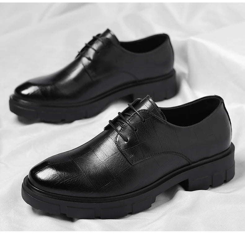 10cm Height Increasing Cowhide Men's Shoes, Fashionable, Casual, Business Office Thick Soled Men's Formal Shoes