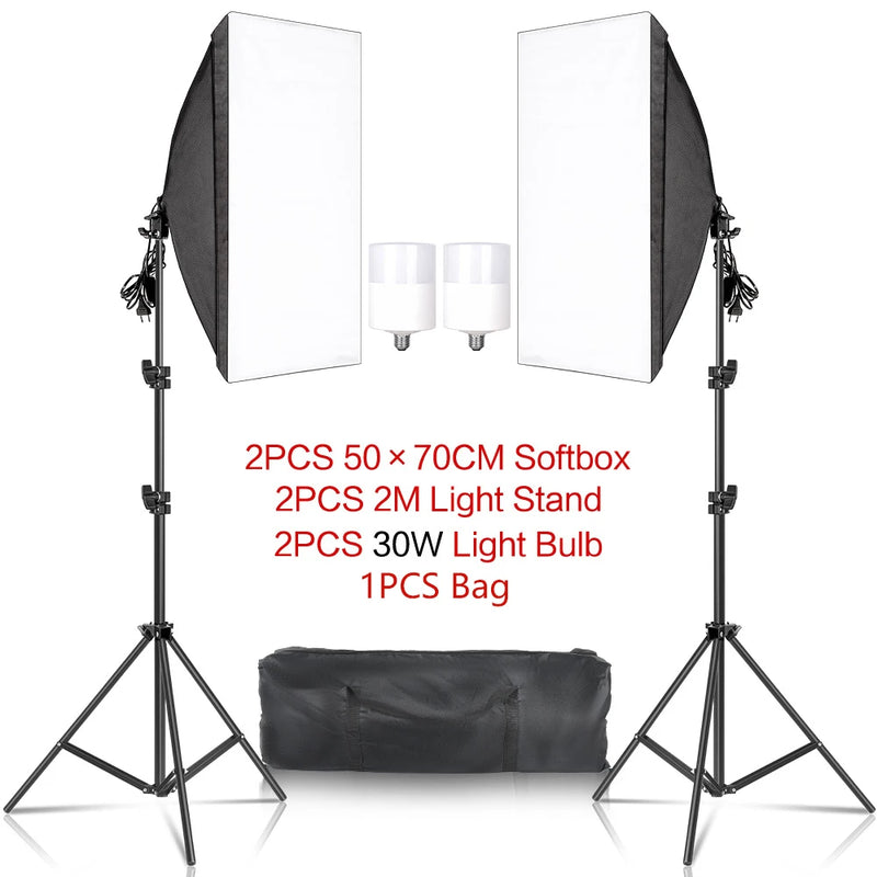 Studio Kit Photo Softbox Light Box Lighting Single Led Lamp with Tripod Photography Shooting Soft Box Flash E27 Accessories