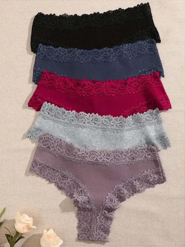 3Pcs/set Women Cotton Lace Panties Floral Intimate Underwear Trendy Patchwork Lace Briefs Female Soft Underpants Lingerie S-XL