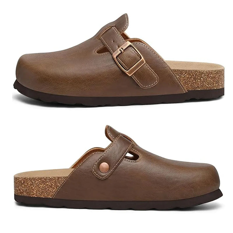 Comwarm Vegan Leather Clogs Womens Men's Cork Footbed Mules Slip on Potato Shoes with Arch Support Classic Cork Slippers shoes