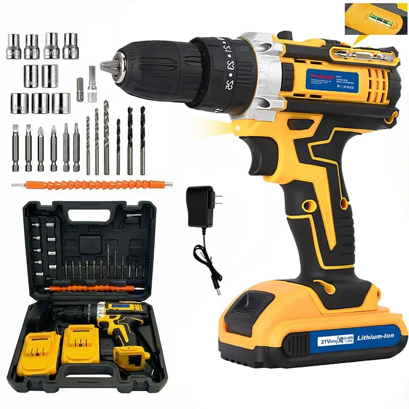 21V Protable Cordless Electric Drill Driver Kit Orange Power Set With Battery Charger 27Pcs Accessories - View 9 | SAMAG