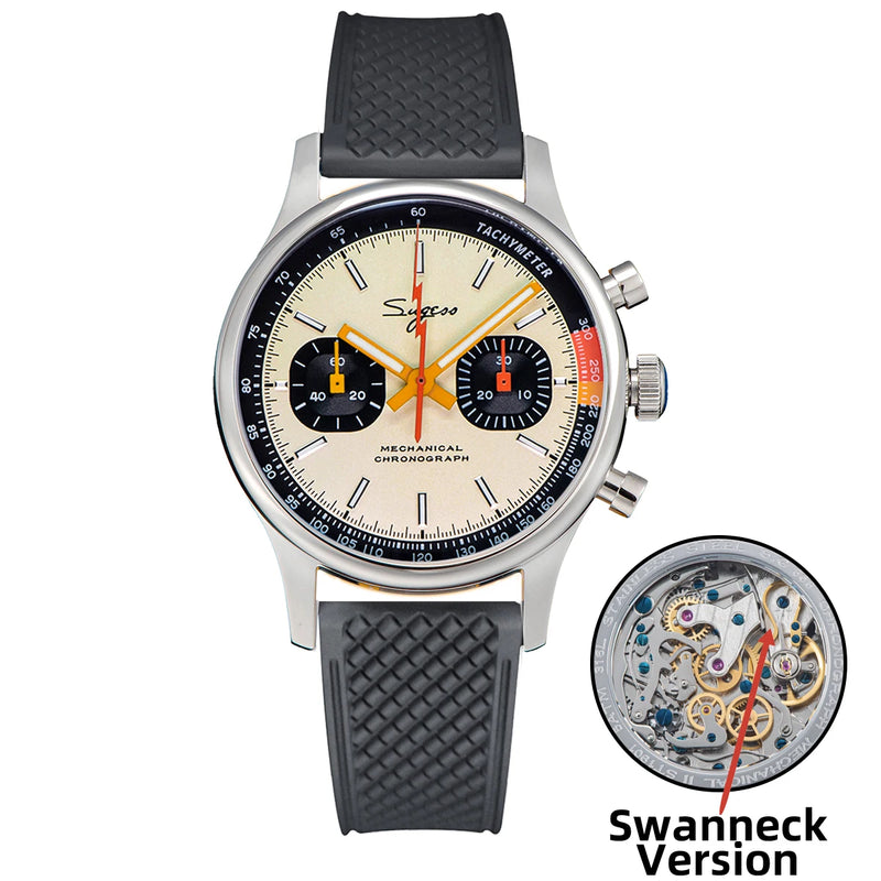 Sugess Pilot Watch with Seagull Movement Swanneck Wristwatch Mechanical Chronograph Sappire Crystal Military Limited Racing 1963