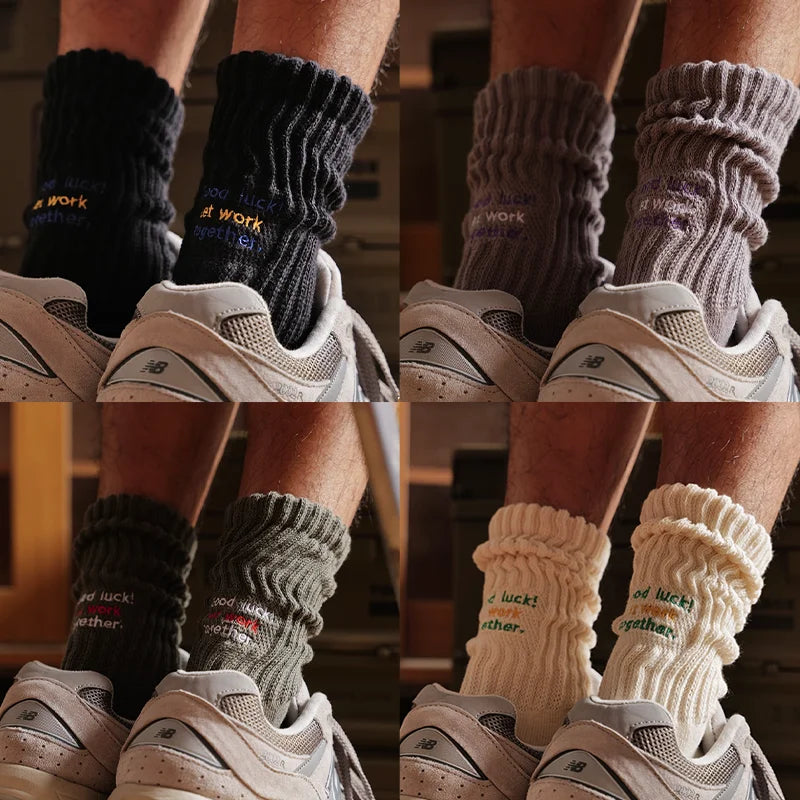 4 Pairs Men's Cotton Work Socks Cushioned Long Running | SAMAG
