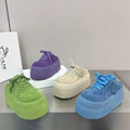 Women Suede Platform Slip On Shoes Round Toe Lace Up Thick EVA Sole Casual Shoes Non Slip Walking Footwear For Ladies Season
