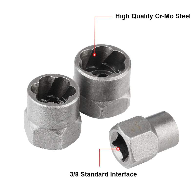 Car Tool Kit Hand Tools 6.35mm-19mm Damaged Screw Extractor 14pcs Bolt Nut Remover Socket Set Cr-Mo Steel