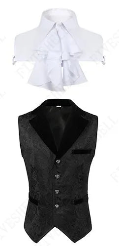 Men Steampunk Renaissance Cosplay Medieval Gothic Waistcoat Vest Vintage Vicotiran Jacquard Swallow Top Noble Fiveshell Costume