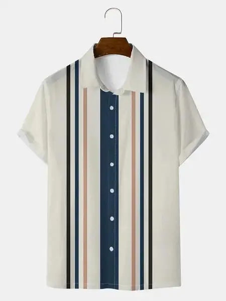 Hawaiian Shirt Harajuku Stripe Print Loose Fashion Casual | SAMAG