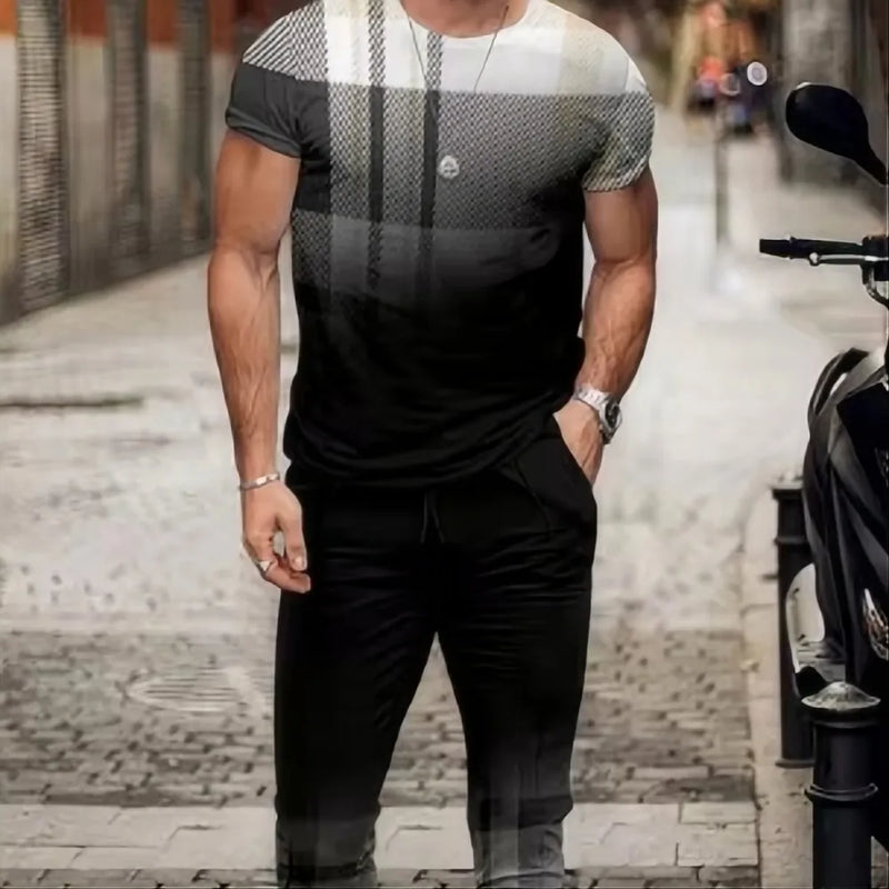 Summer Fashion Men's Fashionable Printed Breathable Comfortable Round Neck T - Shirt and Pants Set Outdoor - View 11 | SAMAG
