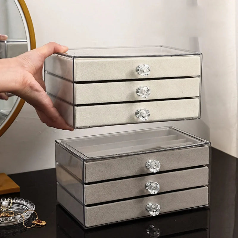 1pc Necklace Storage Box with Transparent Lid, 3-Layer Jewelry Tray Drawer Jewelry Display Box, Desktop Jewelry Box